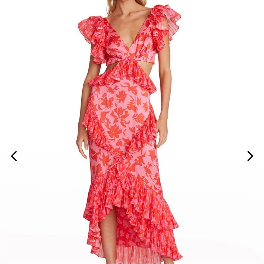 AMUR Gen Floral Silk Cutout Midi Dress